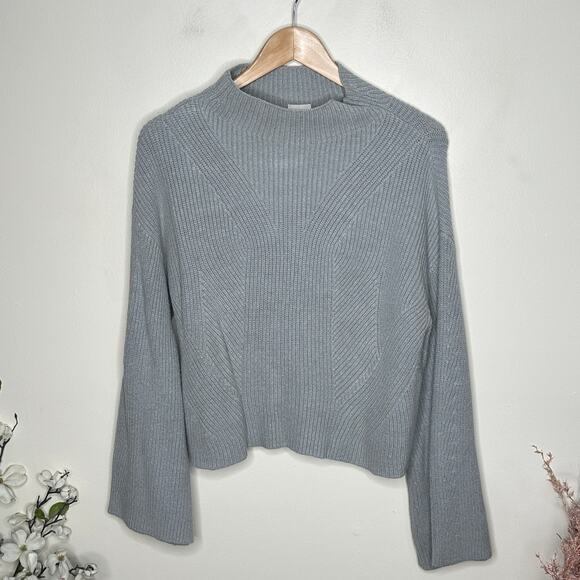 ANTHROPOLOGIE x MAEVE Katey Mock Neck Bell Sleeve Sweater Gray Sz M $118 {Y29} - Picture 3 of 7